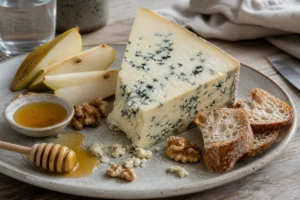 Aged blue cheese wedge with pear walnuts honey and bread - Milawa Aged Blue | KnowTheCheese