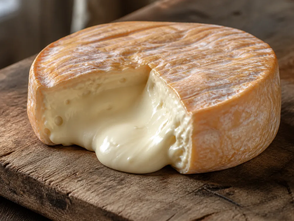 A ripe washed-rind cheese cut open, its pale paste slumping slowly at the edge - Minger | KnowTheCheese