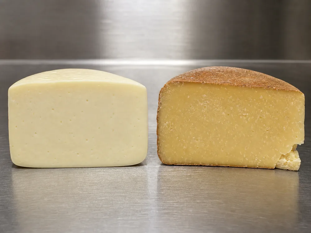 Young Monterey Jack and Dry Jack wedges compared side by side - Monterey Jack | KnowTheCheese