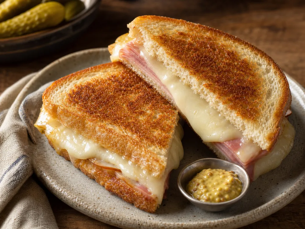 Muenster melting inside a grilled sandwich - Muenster Cheese | KnowTheCheese