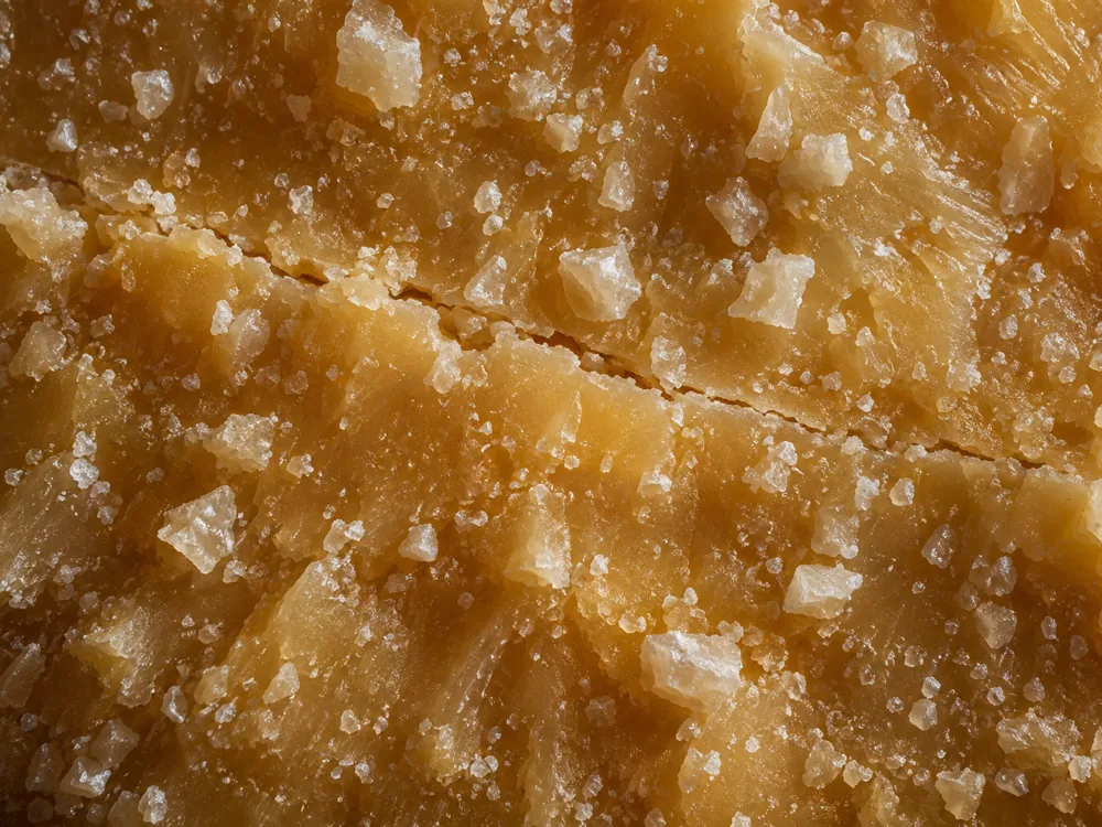 Illustrated close-up of white crystals in the paste of a hard aged cheese - Old Winchester | KnowTheCheese