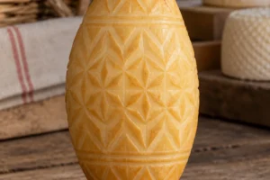 Spindle-shaped Oscypek with its carved decorative surface pattern - Oscypek | KnowTheCheese