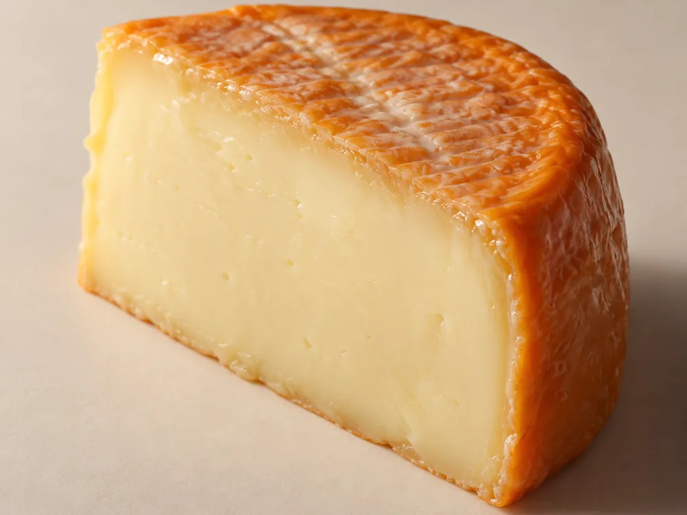Cut wedge of Oxford Isis showing creamy paste against its dark rind - Oxford Isis | KnowTheCheese