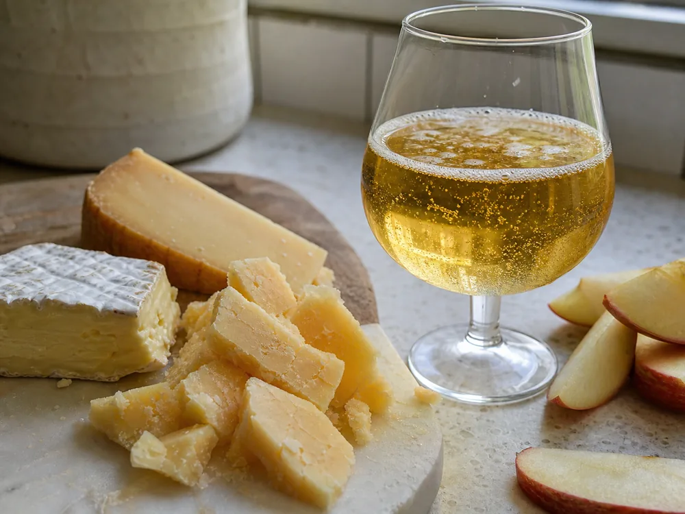 Cider bubbles lifting cheddar, gouda, and bloomy cheese textures - cheese and cider pairing | KnowTheCheese