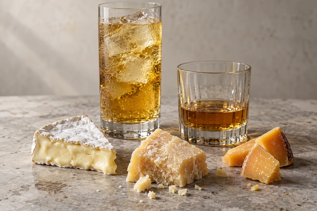 Japanese whisky highball and neat pour beside soft white-rind cheese and aged hard cheeses | KnowTheCheese