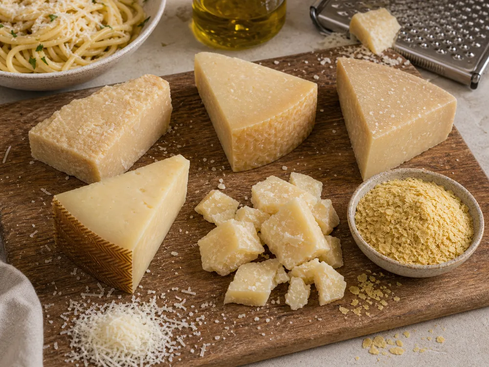 Parmesan substitute hard cheeses with grater, pasta, salad, and soup use cases - Parmesan substitutes | KnowTheCheese