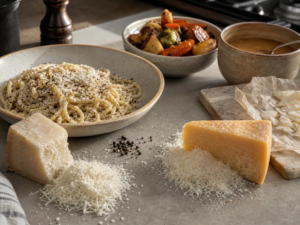 Roman pasta with Pecorino and Parmesan grating cues - Parmesan vs Pecorino | KnowTheCheese