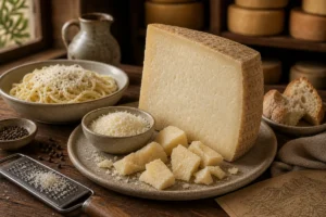 Pecorino Romano-style wedge with shards, grated cheese, pasta, and black pepper - Pecorino Romano | KnowTheCheese