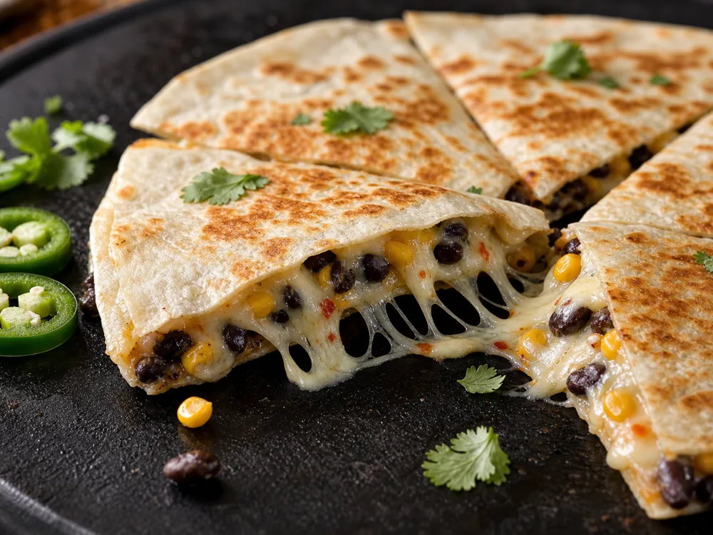 Pepper Jack melting in a quesadilla with black beans and corn - Pepper Jack cheese | KnowTheCheese