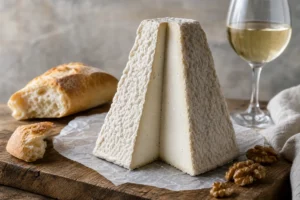 Tall Pouligny-Saint-Pierre-style goat cheese pyramid with a top-to-base wedge - Pouligny-Saint-Pierre | KnowTheCheese