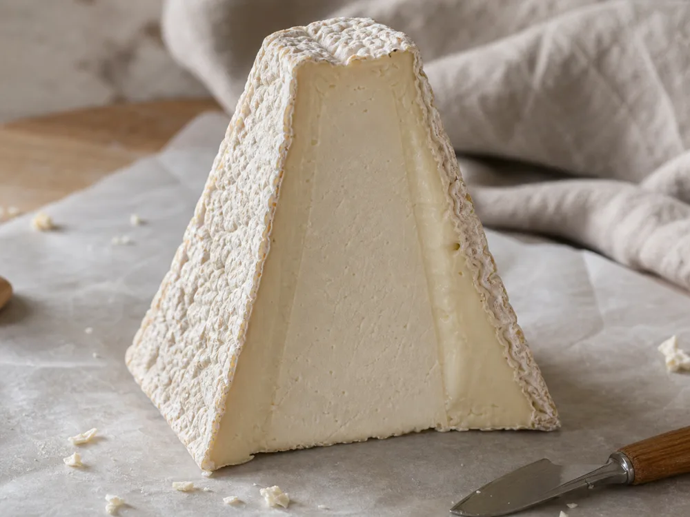 Pouligny-Saint-Pierre-style pyramid wedge showing firmer center and creamier edge - Pouligny-Saint-Pierre | KnowTheCheese