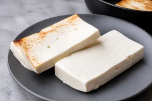 Thick white slabs of frying cheese, one lightly browned - queso de freir | KnowTheCheese