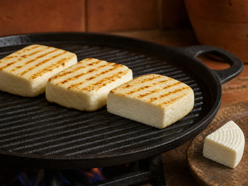 Queso Panela slices browned on a comal without melting - Queso Panela | KnowTheCheese