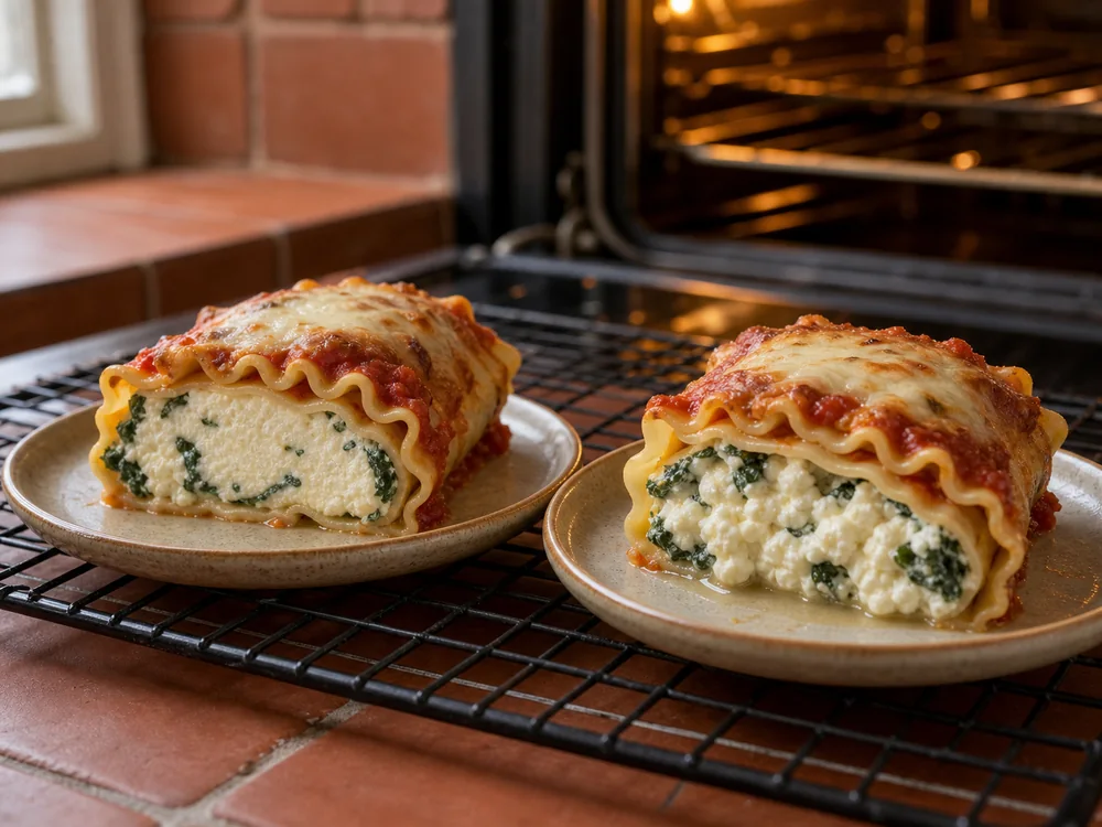 Ricotta and cottage cheese lasagna rolls cut open after baking - Ricotta vs cottage cheese | KnowTheCheese