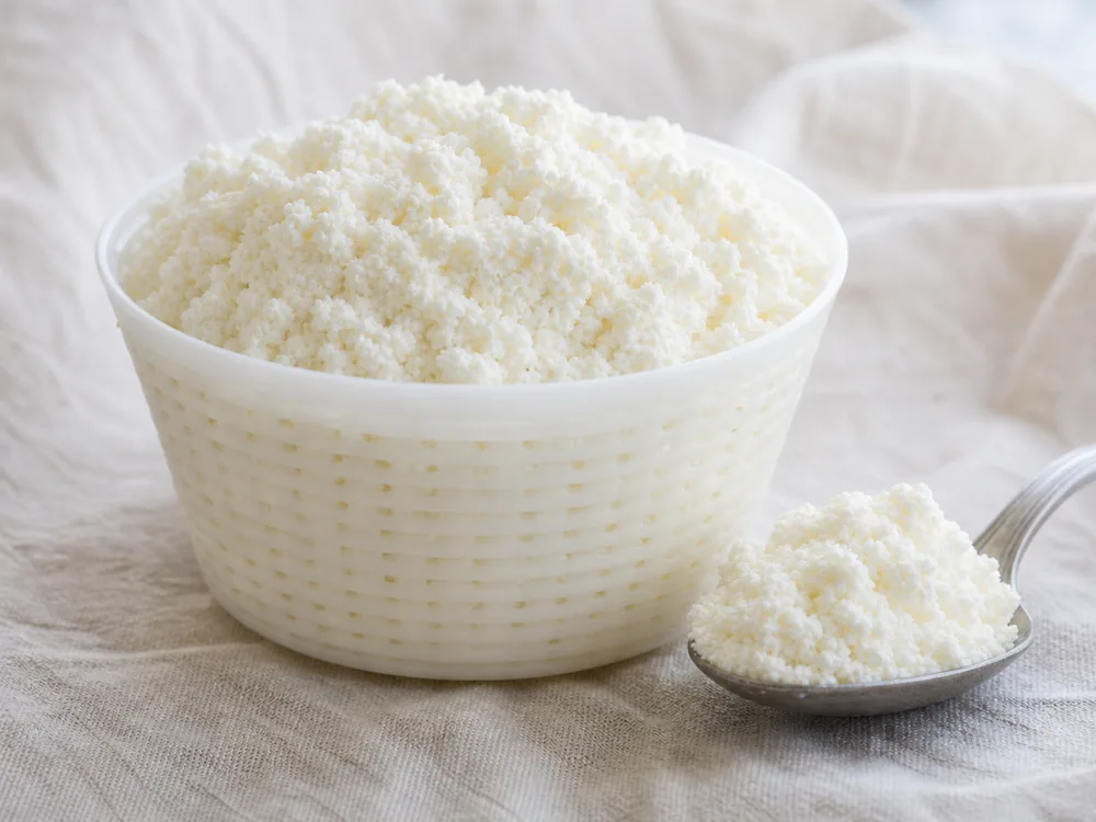 Fresh basket ricotta showing fine moist curds - Ricotta | KnowTheCheese