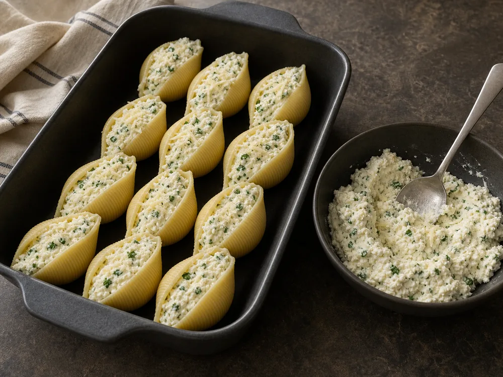 Pasta shells filled with well-drained herb ricotta - Ricotta | KnowTheCheese