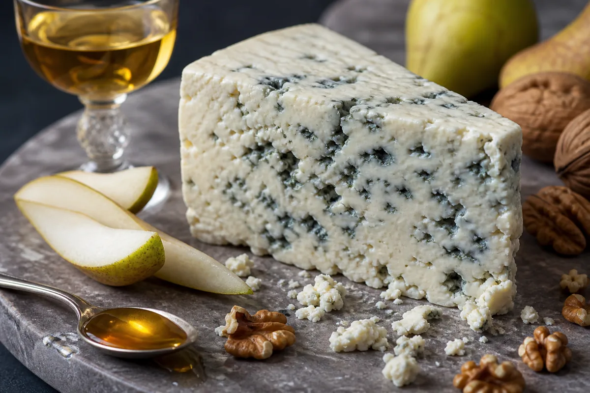 Roquefort wedge with pear walnuts and sweet wine - Roquefort Cheese | KnowTheCheese