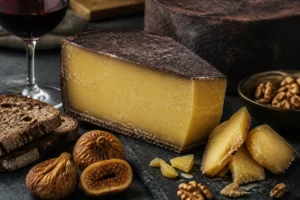 Swiss washed rind alpine cheese wedge with bread grapes and red wine - Rotwein Bargler Extra Wurzig | KnowTheCheese
