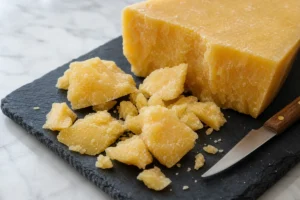 Deep-gold shards of extra-hard Sbrinz broken from a wedge - Sbrinz cheese | KnowTheCheese