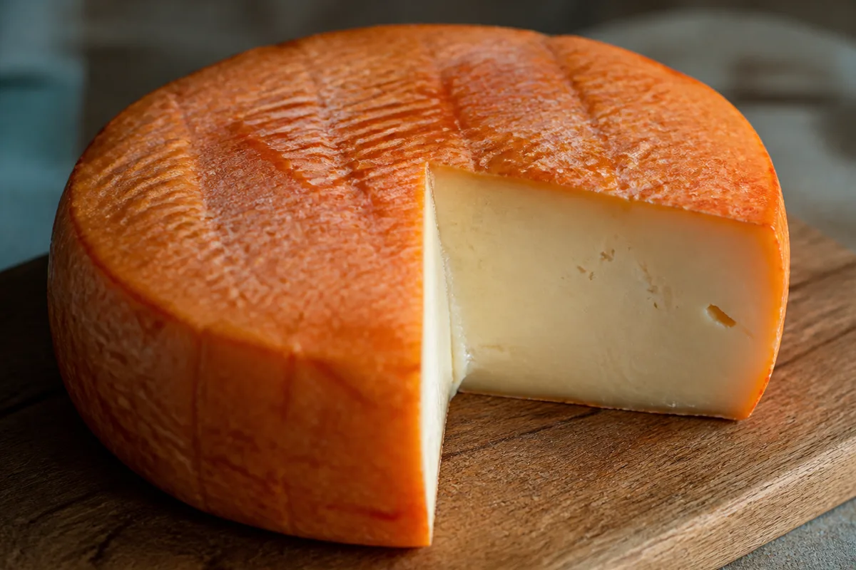 A round cheese with a sticky orange-red washed rind and supple ivory paste - Tamie | KnowTheCheese
