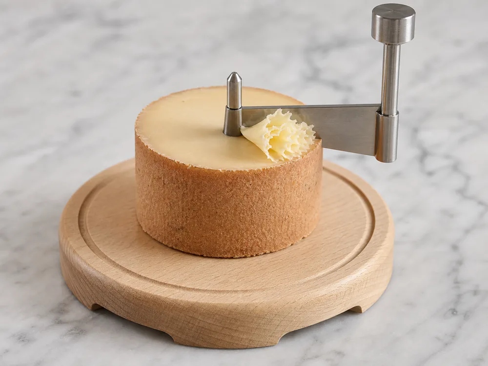 Tete-de-Moine on a girolle forming a cheese rosette - Tete-de-Moine | KnowTheCheese