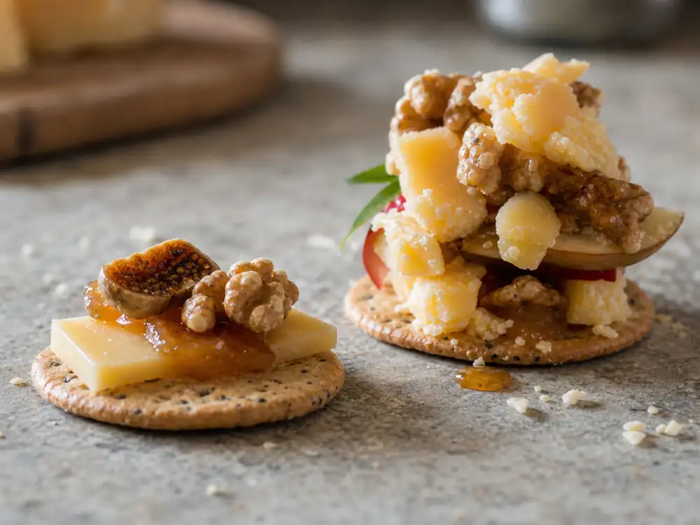 Balanced cheese bite beside an overloaded messy cracker - The Perfect Bite | KnowTheCheese