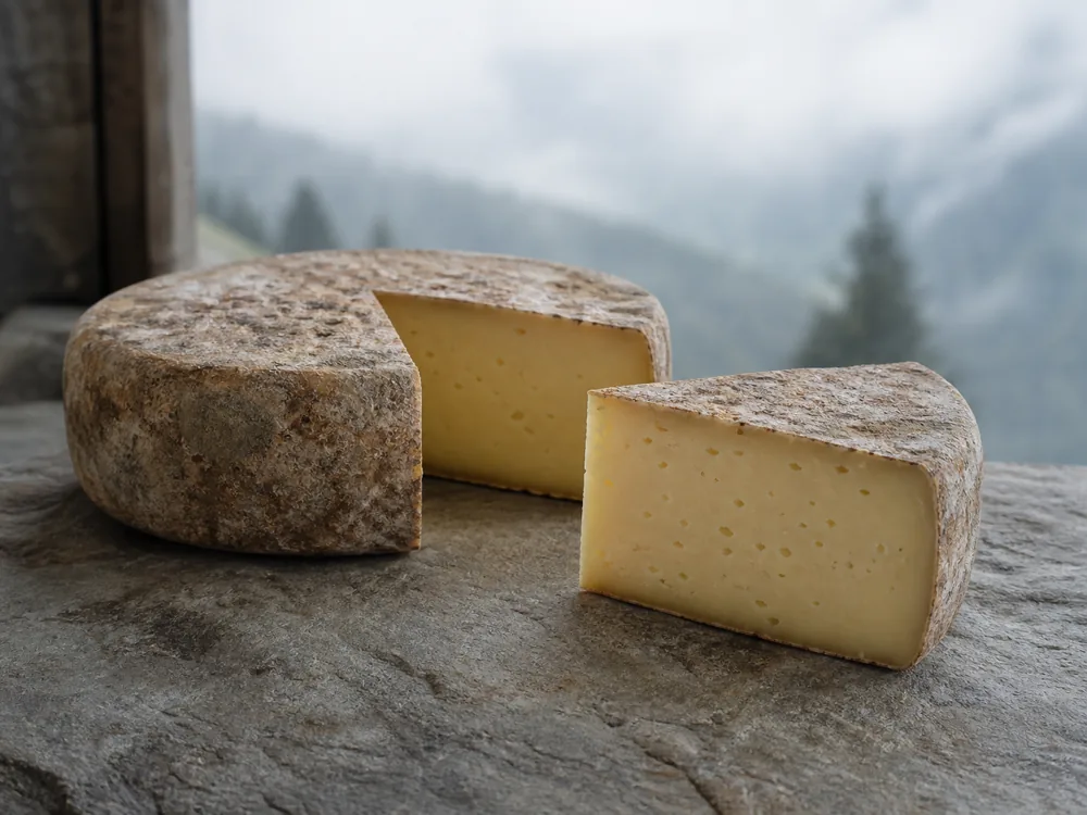 Low Tomme wheel with mottled rind and supple pale paste - Tomme | KnowTheCheese