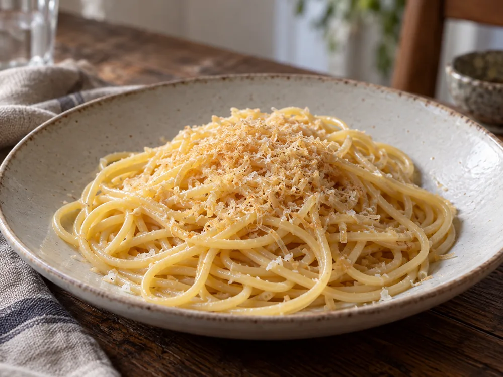 Fine grated aged cheese over a plate of pasta - Unpasteurised Farmhouse 4 Year Old | KnowTheCheese