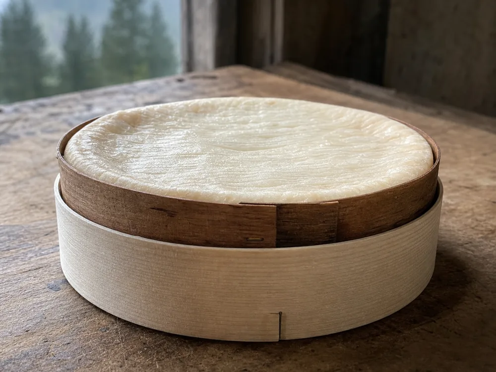 Spruce bark wrapped around a soft Vacherin Mont d'Or wheel - Vacherin Mont d'Or | KnowTheCheese