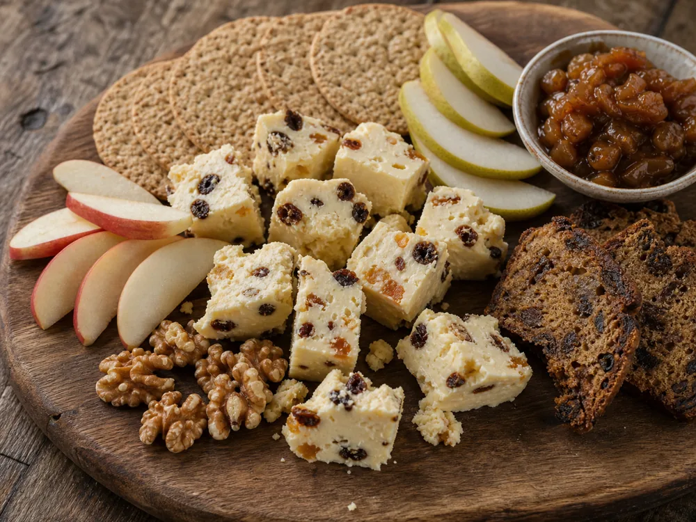 Wensleydale chunks with apple pear oatcakes and walnuts - Wensleydale Cheese | KnowTheCheese